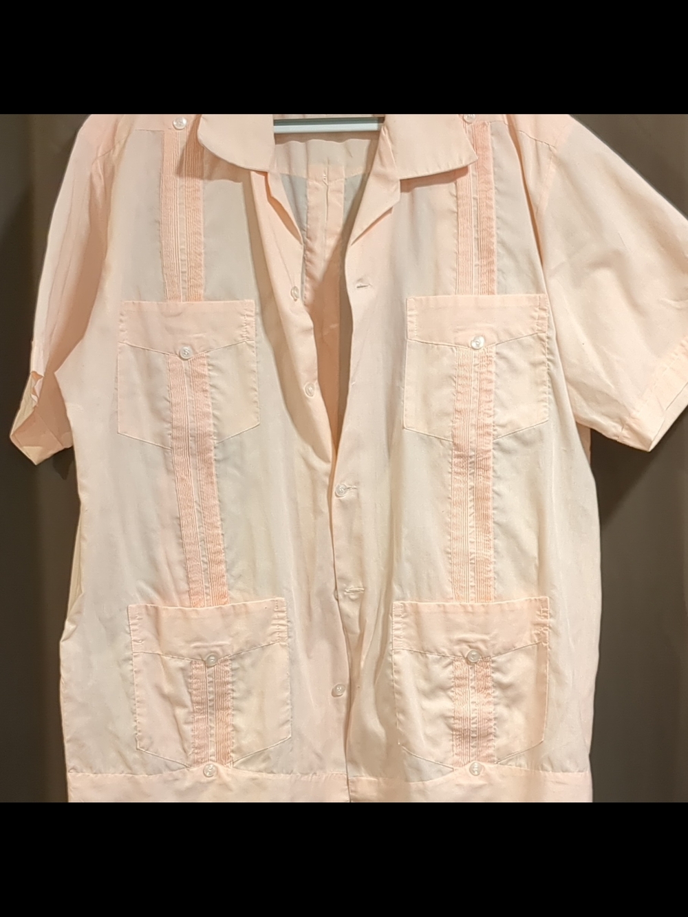 Light Peach Guayabera Button Front Shirt